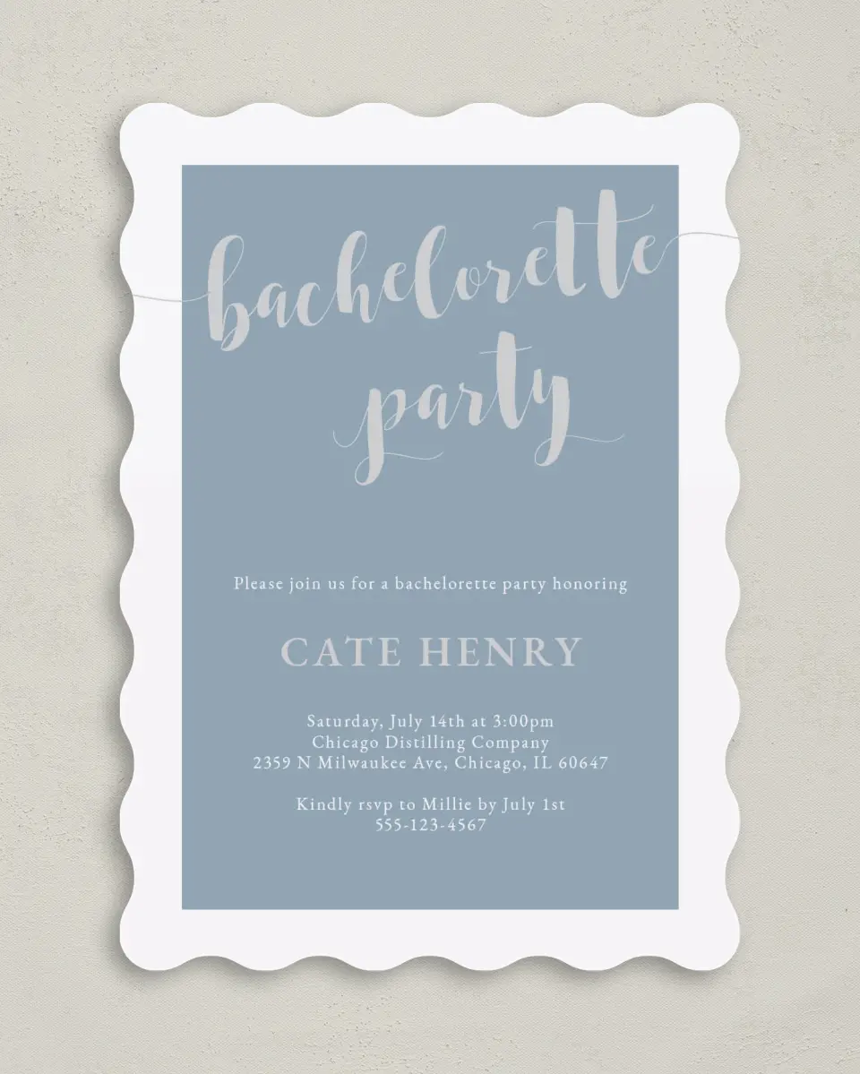 This is a 5" x 7" Bachelorette Party Invitation called Whimsical Party printed in full color on Premium Smooth paper