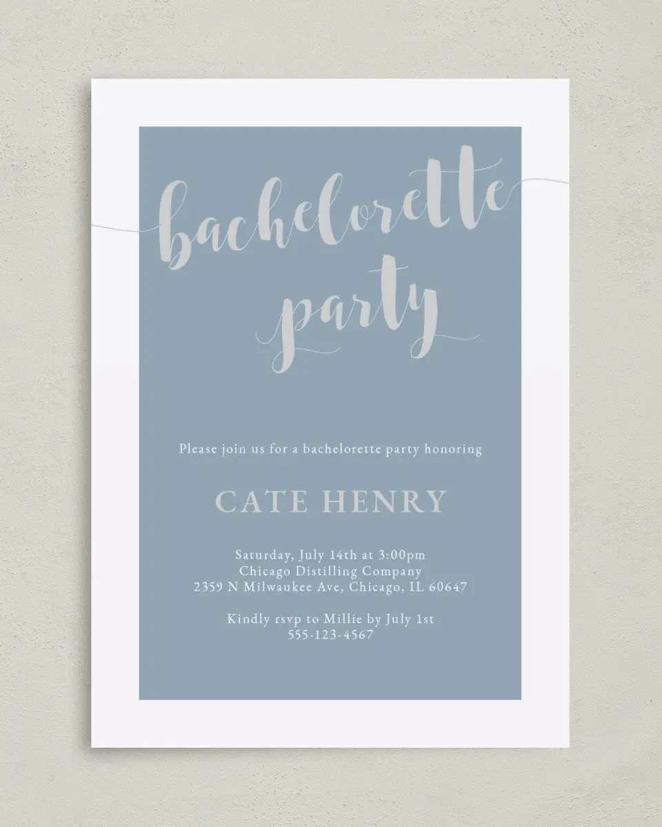 This is a 5" x 7" Bachelorette Party Invitation called Whimsical Party printed in full color on Premium Smooth paper