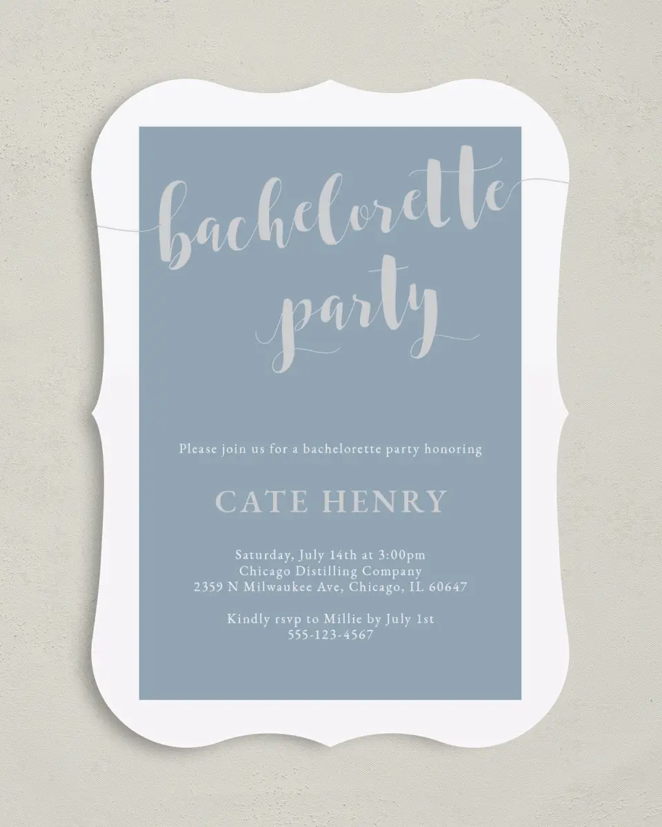 This is a 5" x 7" Bachelorette Party Invitation called Whimsical Party printed in full color on Premium Smooth paper
