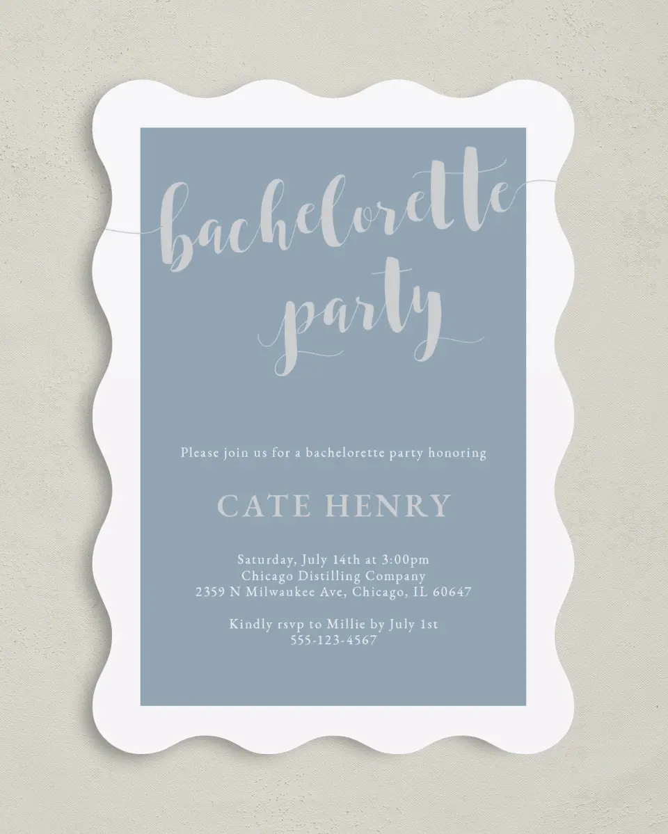 This is a 5" x 7" Bachelorette Party Invitation called Whimsical Party printed in full color on Premium Smooth paper