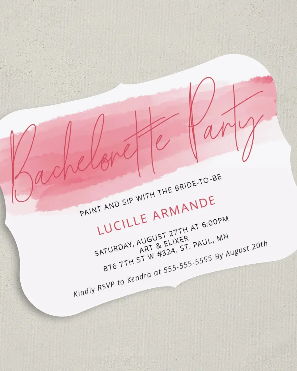 This is a 5" x 7" Bachelorette Party Invitation called Bachelorette Brush printed in full color on Premium Smooth paper