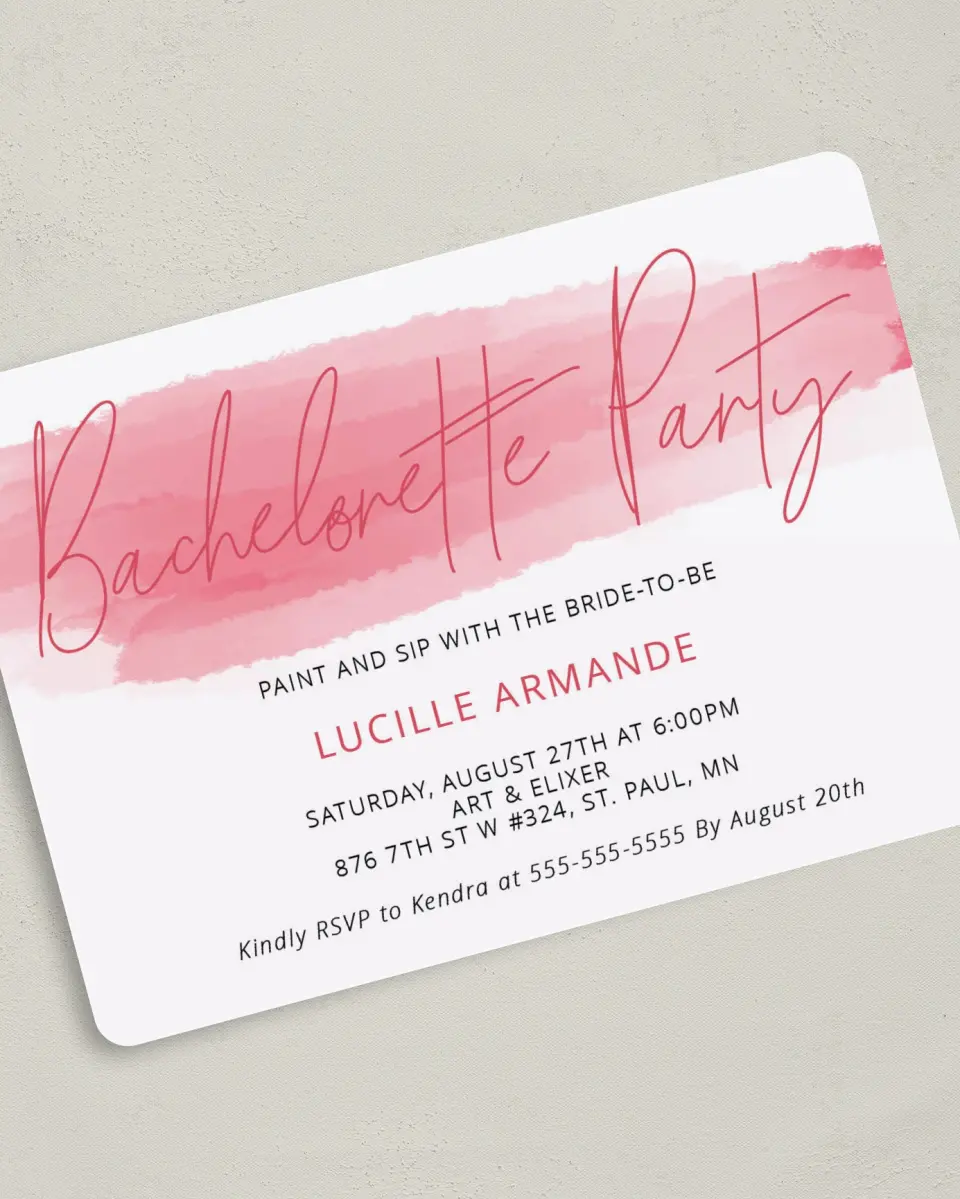 This is a 5" x 7" Bachelorette Party Invitation called Bachelorette Brush printed in full color on Premium Smooth paper