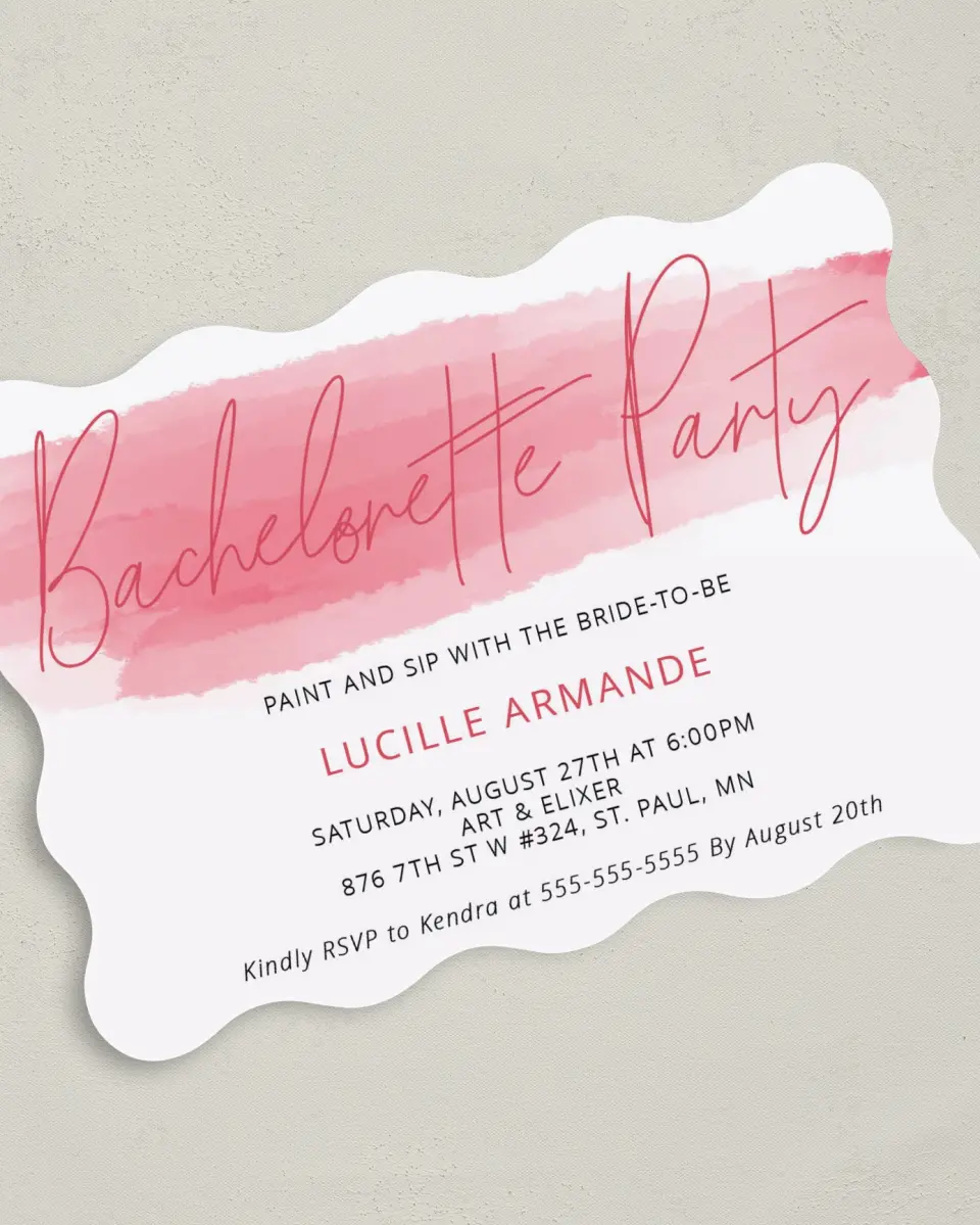 This is a 5" x 7" Bachelorette Party Invitation called Bachelorette Brush printed in full color on Premium Smooth paper