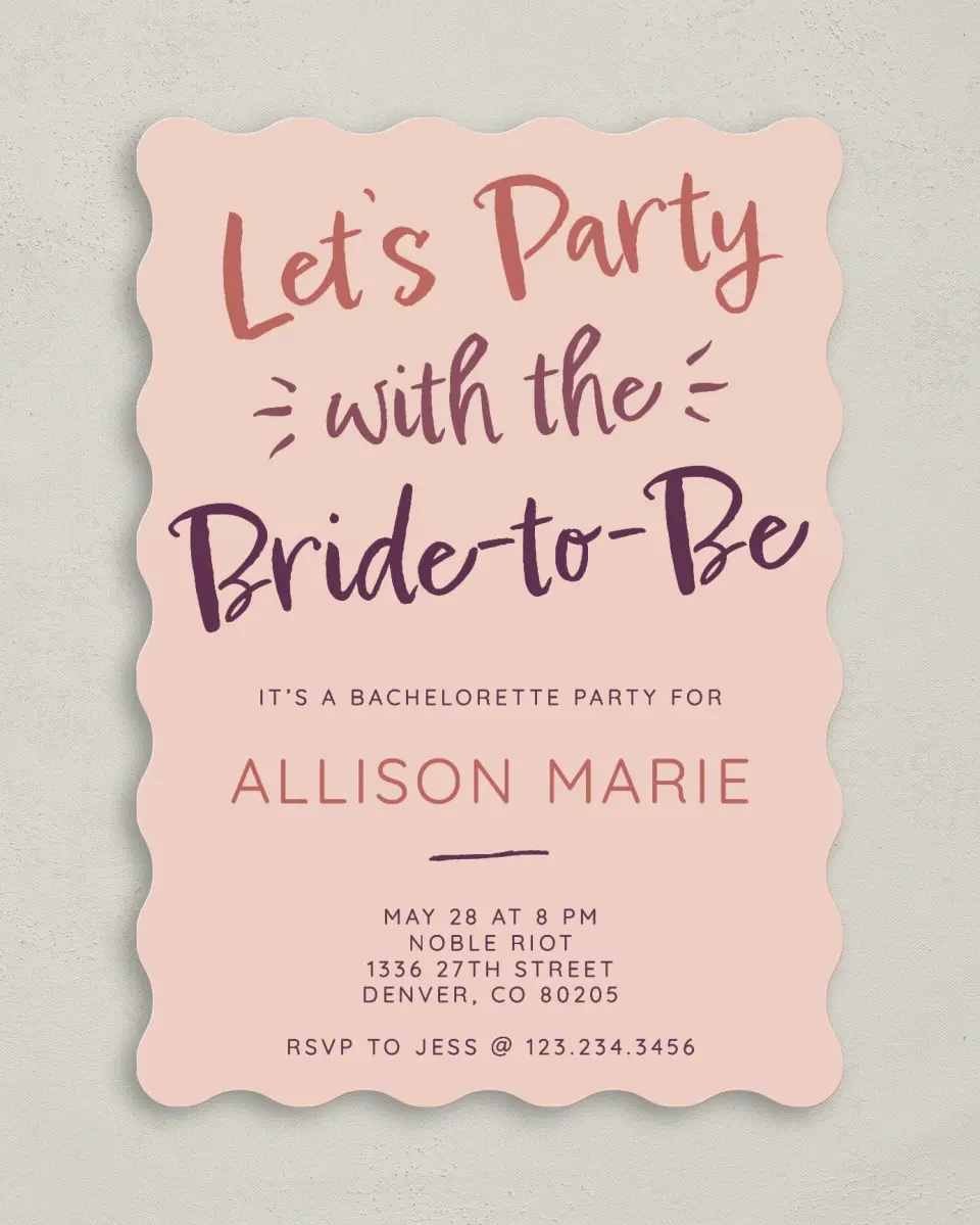 This is a 5" x 7" Bachelorette Party Invitation called Bride-to-Be Blessing printed in full color on Premium Smooth paper