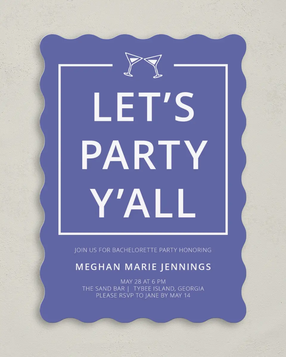 This is a 5" x 7" Bachelorette Party Invitation called Bridal Party printed in full color on Premium Smooth paper
