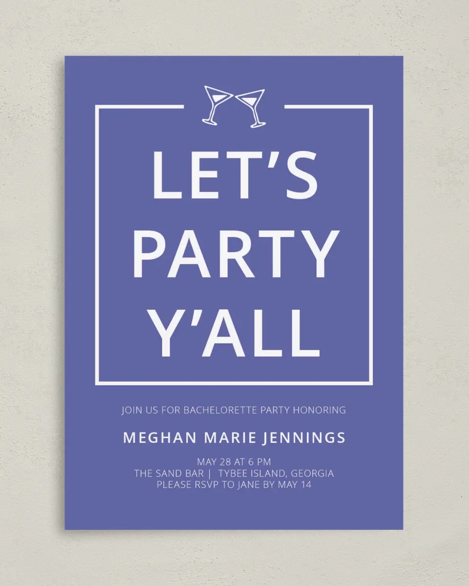 This is a 5" x 7" Bachelorette Party Invitation called Bridal Party printed in full color on Premium Smooth paper
