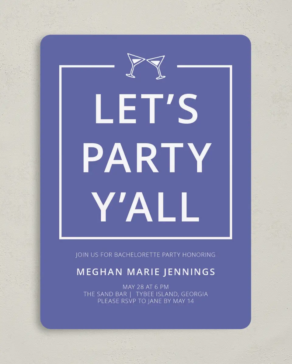 This is a 5" x 7" Bachelorette Party Invitation called Bridal Party printed in full color on Premium Smooth paper