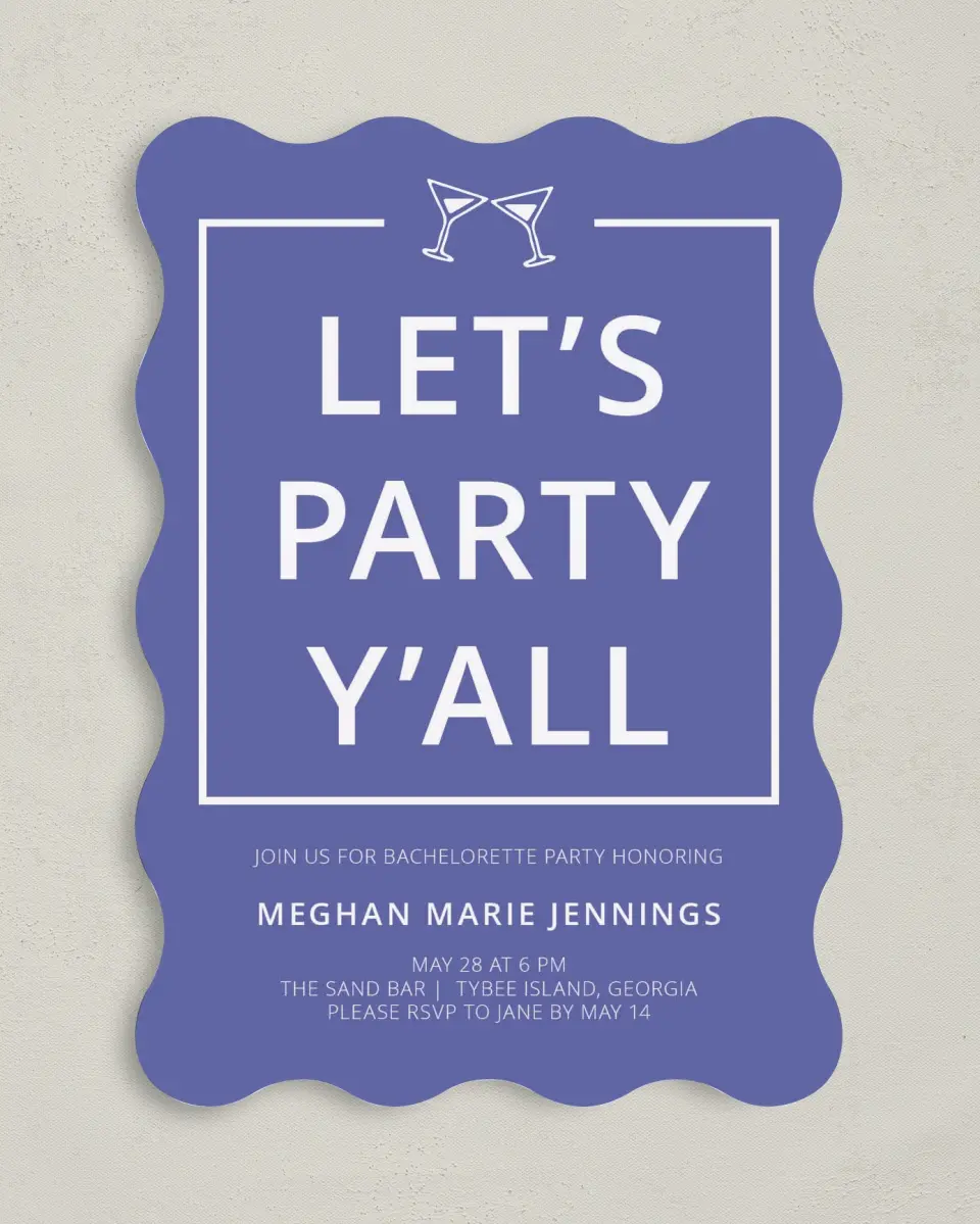 This is a 5" x 7" Bachelorette Party Invitation called Bridal Party printed in full color on Premium Smooth paper