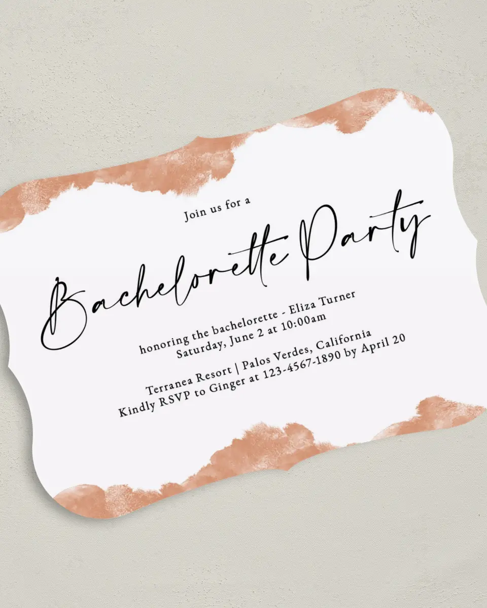 This is a 5" x 7" Bachelorette Party Invitation called Painterly Posh printed in full color on Premium Smooth paper
