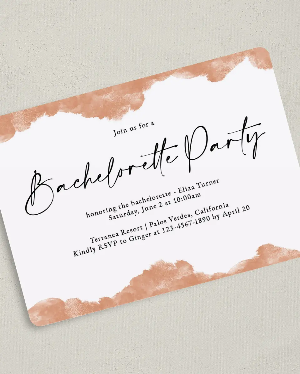 This is a 5" x 7" Bachelorette Party Invitation called Painterly Posh printed in full color on Premium Smooth paper