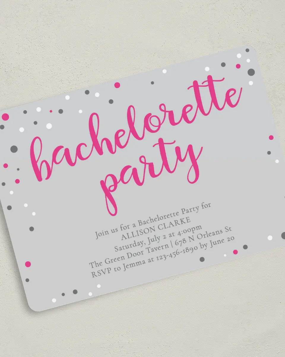 This is a 5" x 7" Bachelorette Party Invitation called Starlight Splash printed in full color on Premium Smooth paper