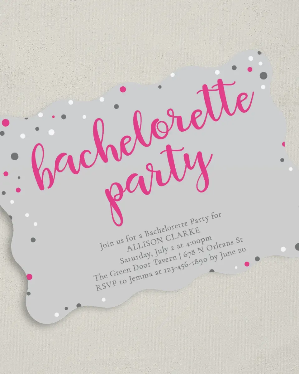 This is a 5" x 7" Bachelorette Party Invitation called Starlight Splash printed in full color on Premium Smooth paper