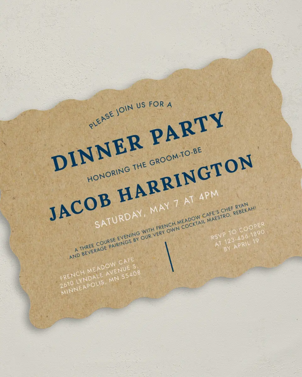 This is a 5" x 7" Bachelor Party Invitation called Boldly Krafted printed in full color on Premium Smooth paper
