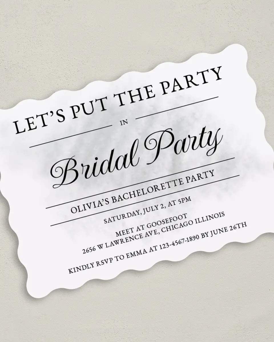 This is a 5" x 7" Bachelorette Party Invitation called Blushing Bliss printed in full color on Premium Smooth paper