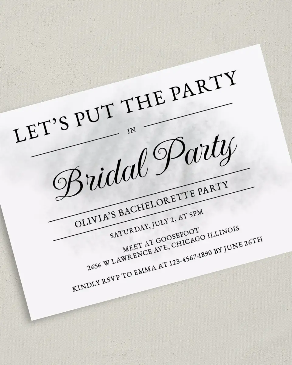 This is a 5" x 7" Bachelorette Party Invitation called Blushing Bliss printed in full color on Premium Smooth paper