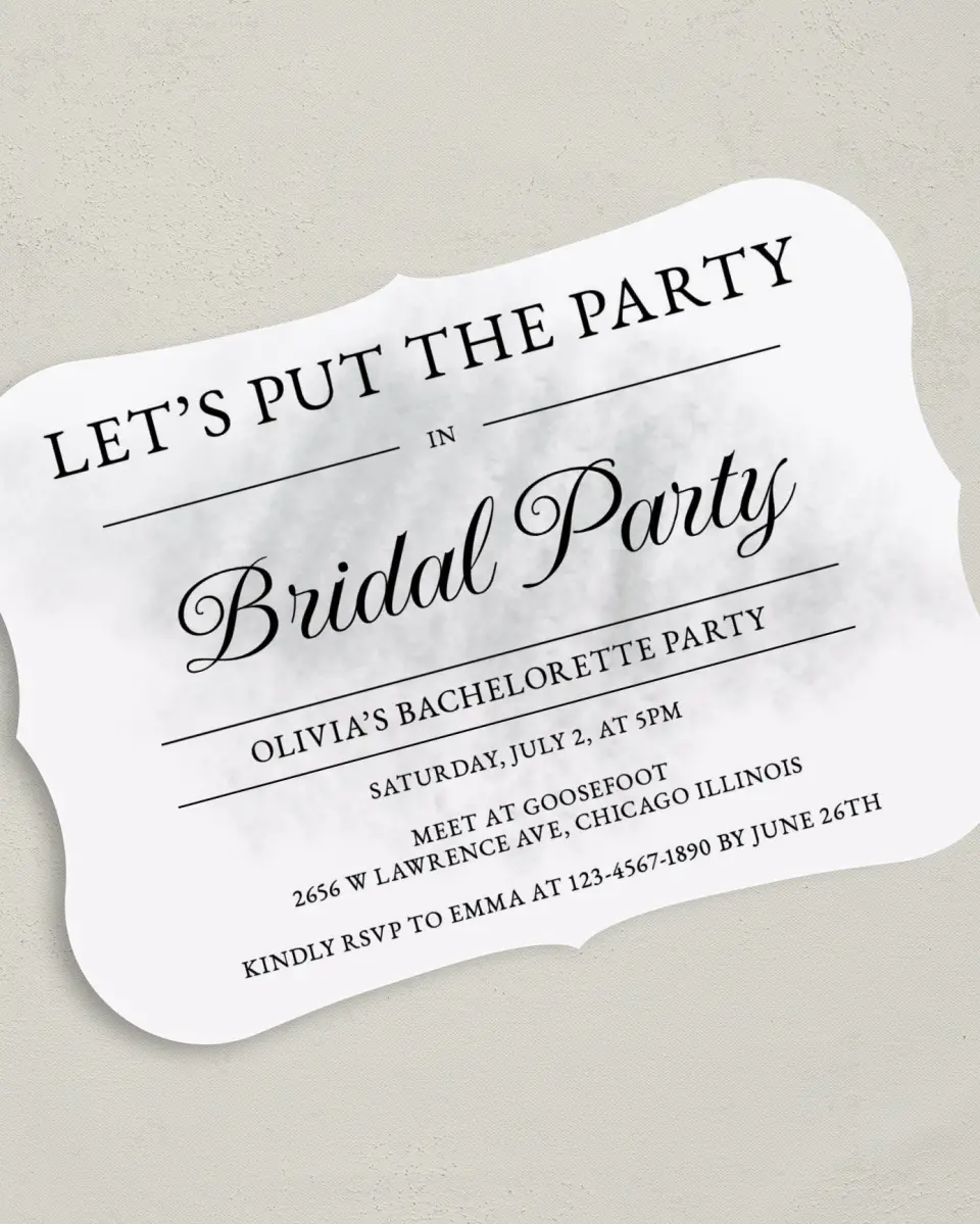 This is a 5" x 7" Bachelorette Party Invitation called Blushing Bliss printed in full color on Premium Smooth paper