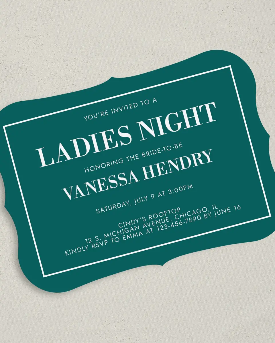 This is a 5" x 7" Bachelorette Party Invitation called Mod Bride-To-Be printed in full color on Premium Smooth paper