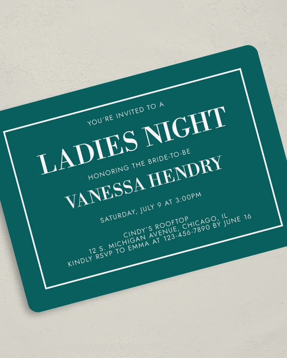 This is a 5" x 7" Bachelorette Party Invitation called Mod Bride-To-Be printed in full color on Premium Smooth paper