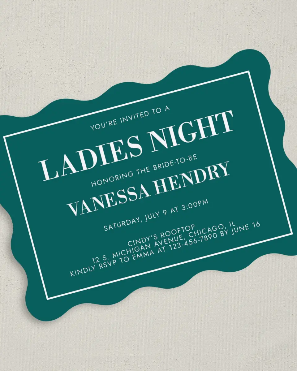 This is a 5" x 7" Bachelorette Party Invitation called Mod Bride-To-Be printed in full color on Premium Smooth paper