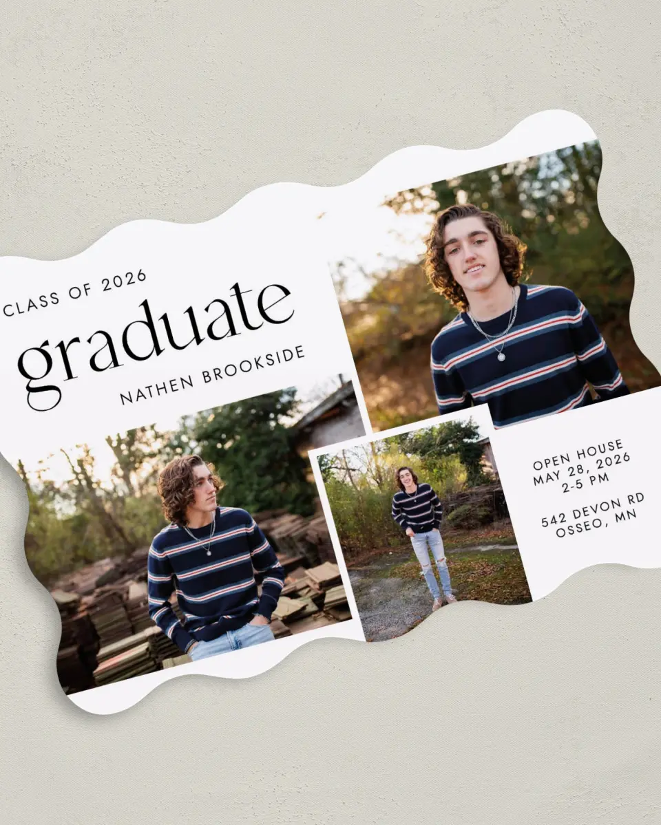 This is a 5" x 7" Graduation Announcement Card called Noble Grad printed in full color on Premium Smooth paper