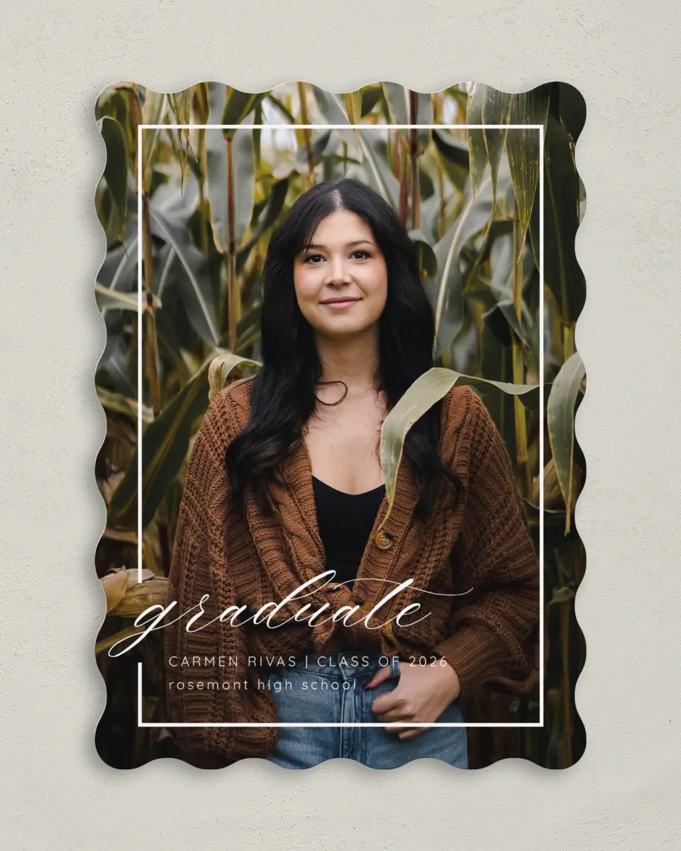 This is a 5" x 7" Graduation Announcement Card called Brilliant Border printed in full color on Premium Smooth paper