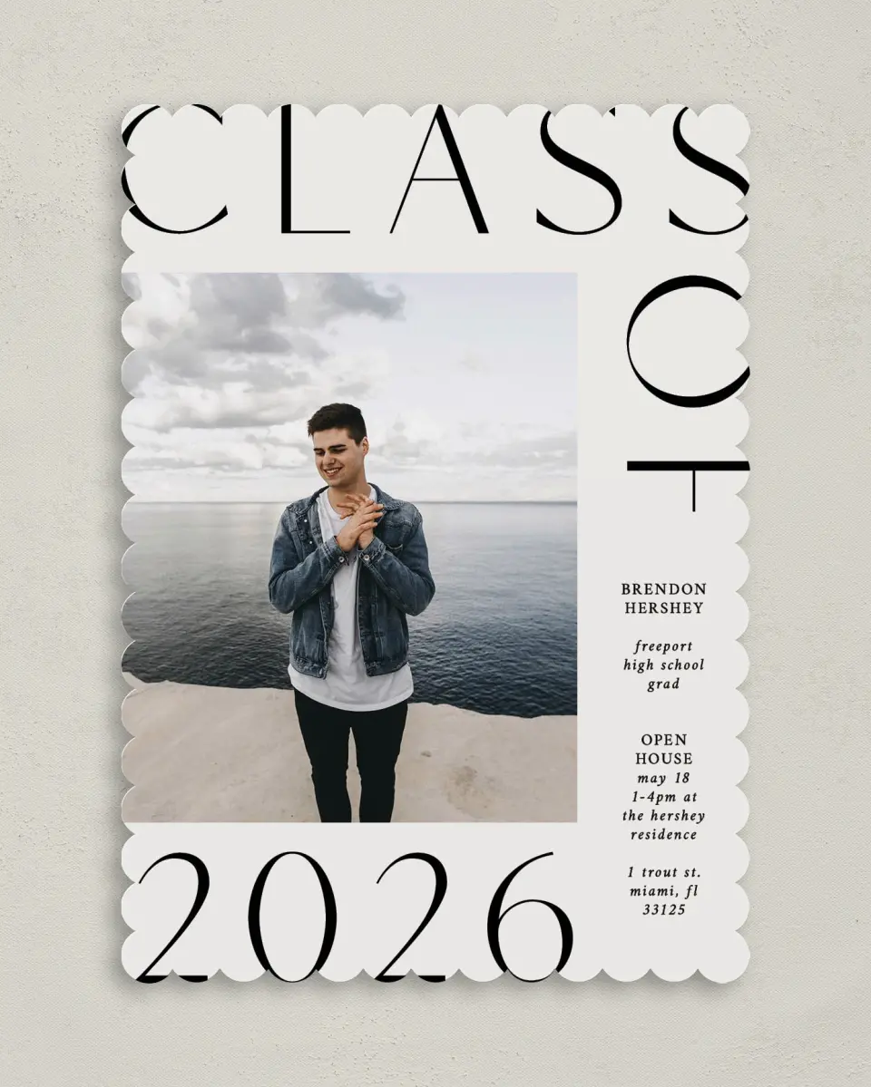 This is a 5" x 7" Graduation Announcement Card called On the Edge printed in full color on Premium Smooth paper