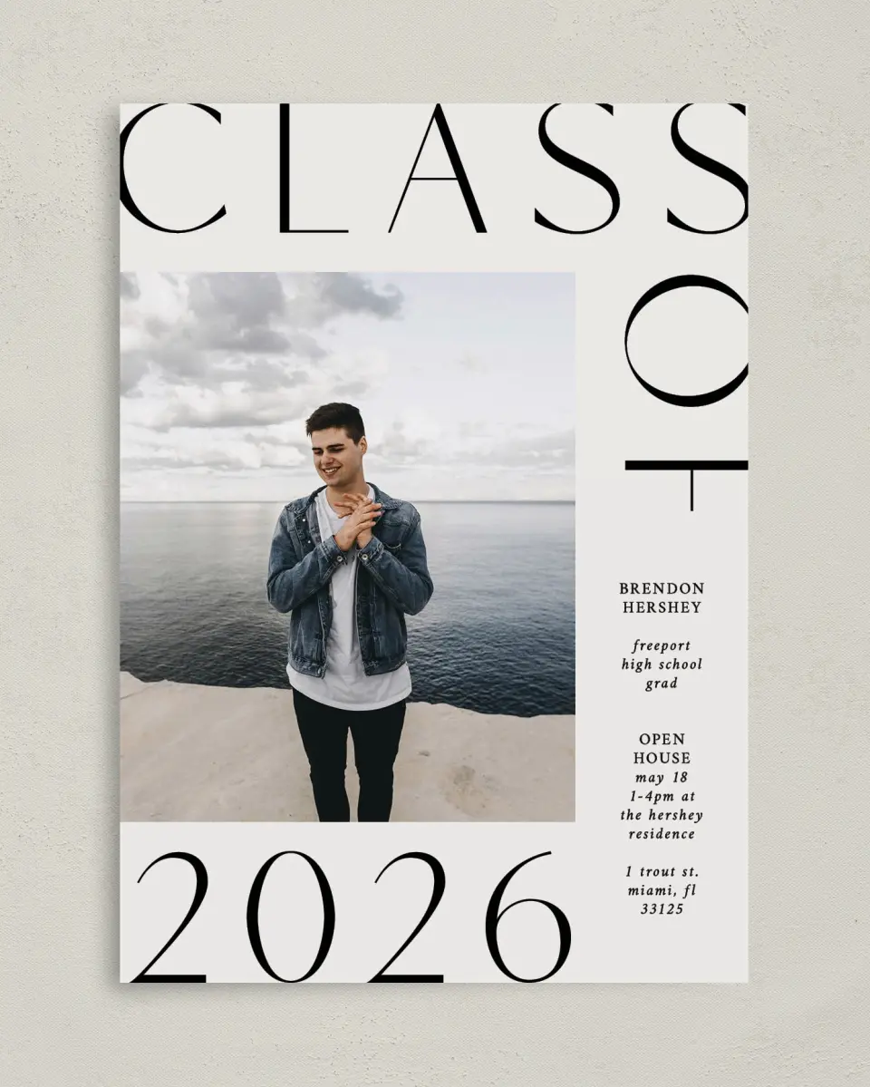This is a 5" x 7" Graduation Announcement Card called On the Edge printed in full color on Premium Smooth paper