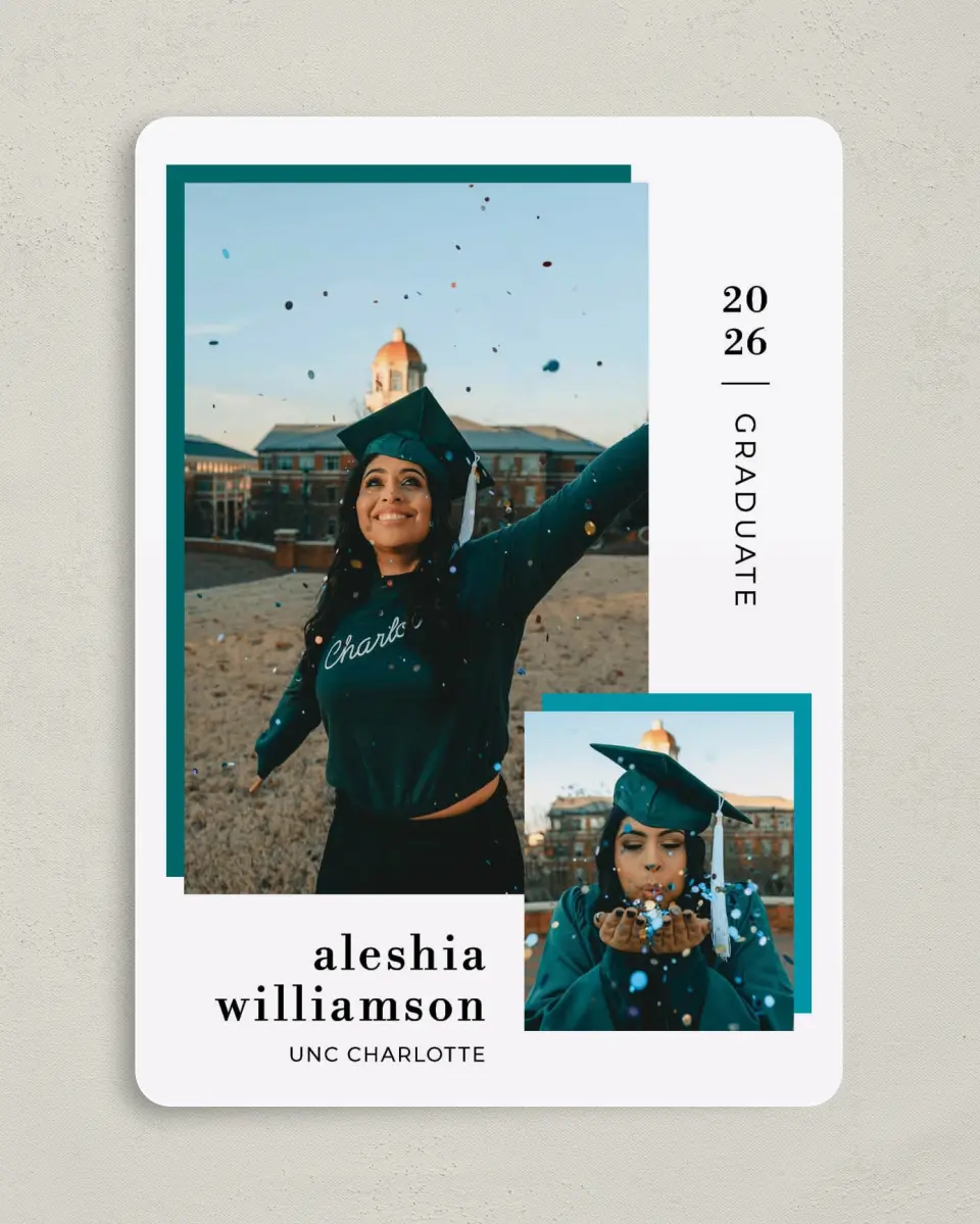 This is a 5" x 7" Graduation Announcement Card called Fun Celebration printed in full color on Premium Smooth paper