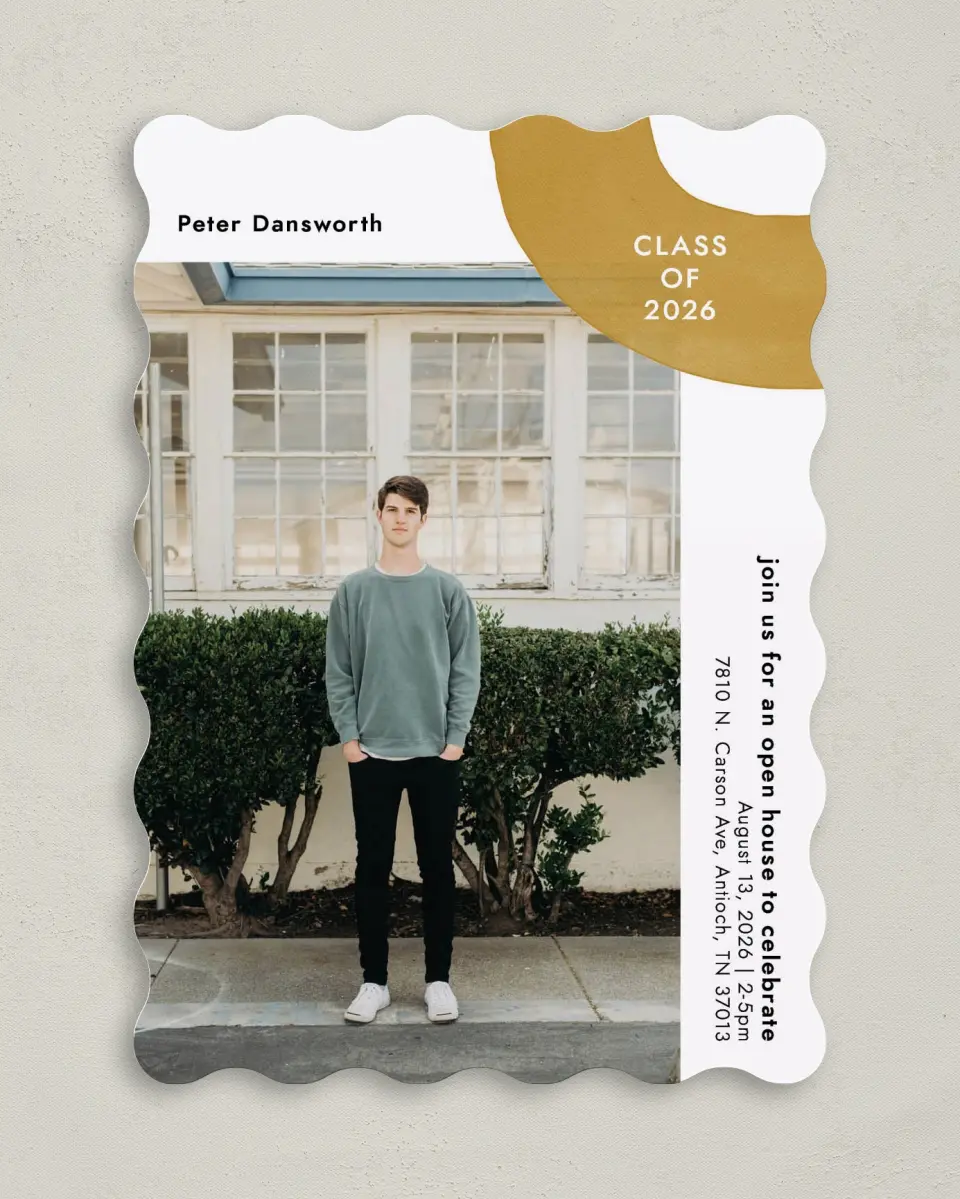 This is a 5" x 7" Graduation Announcement Card called Brushed Corner printed in full color on Premium Smooth paper