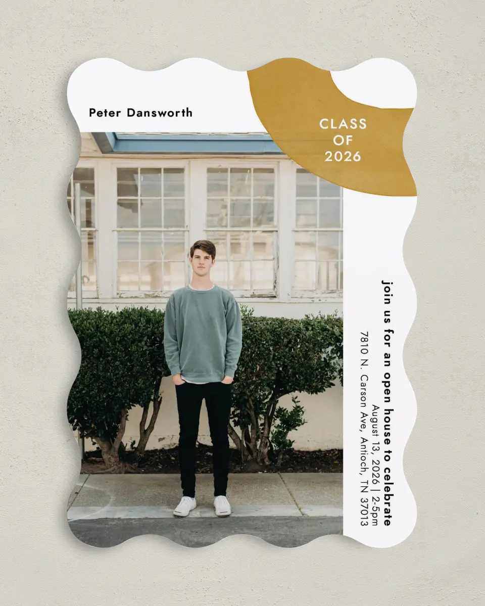 This is a 5" x 7" Graduation Announcement Card called Brushed Corner printed in full color on Premium Smooth paper