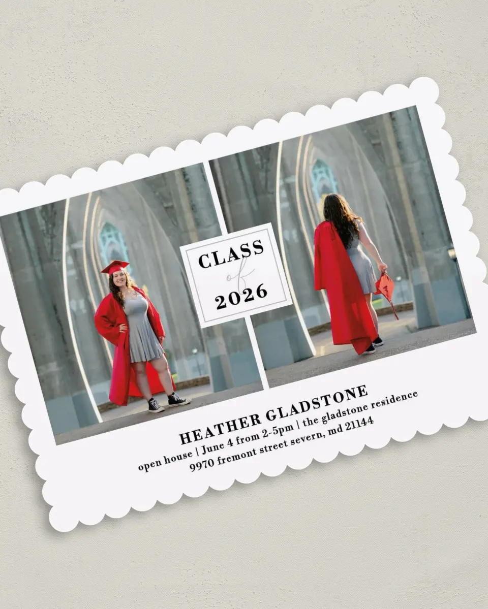 This is a 5" x 7" Graduation Announcement Card called Strong Foundation printed in full color on Premium Smooth paper
