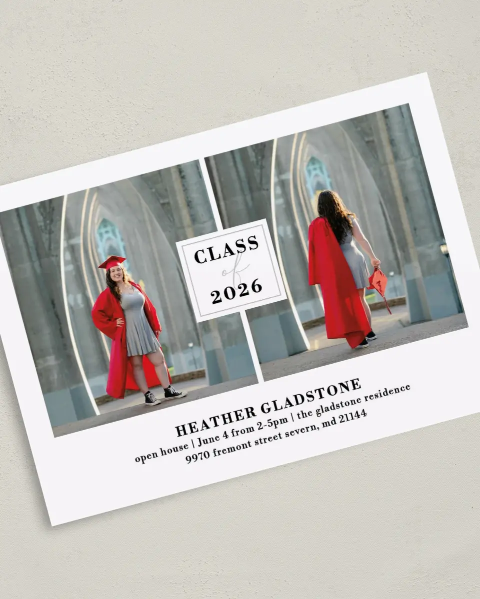 This is a 5" x 7" Graduation Announcement Card called Strong Foundation printed in full color on Premium Smooth paper
