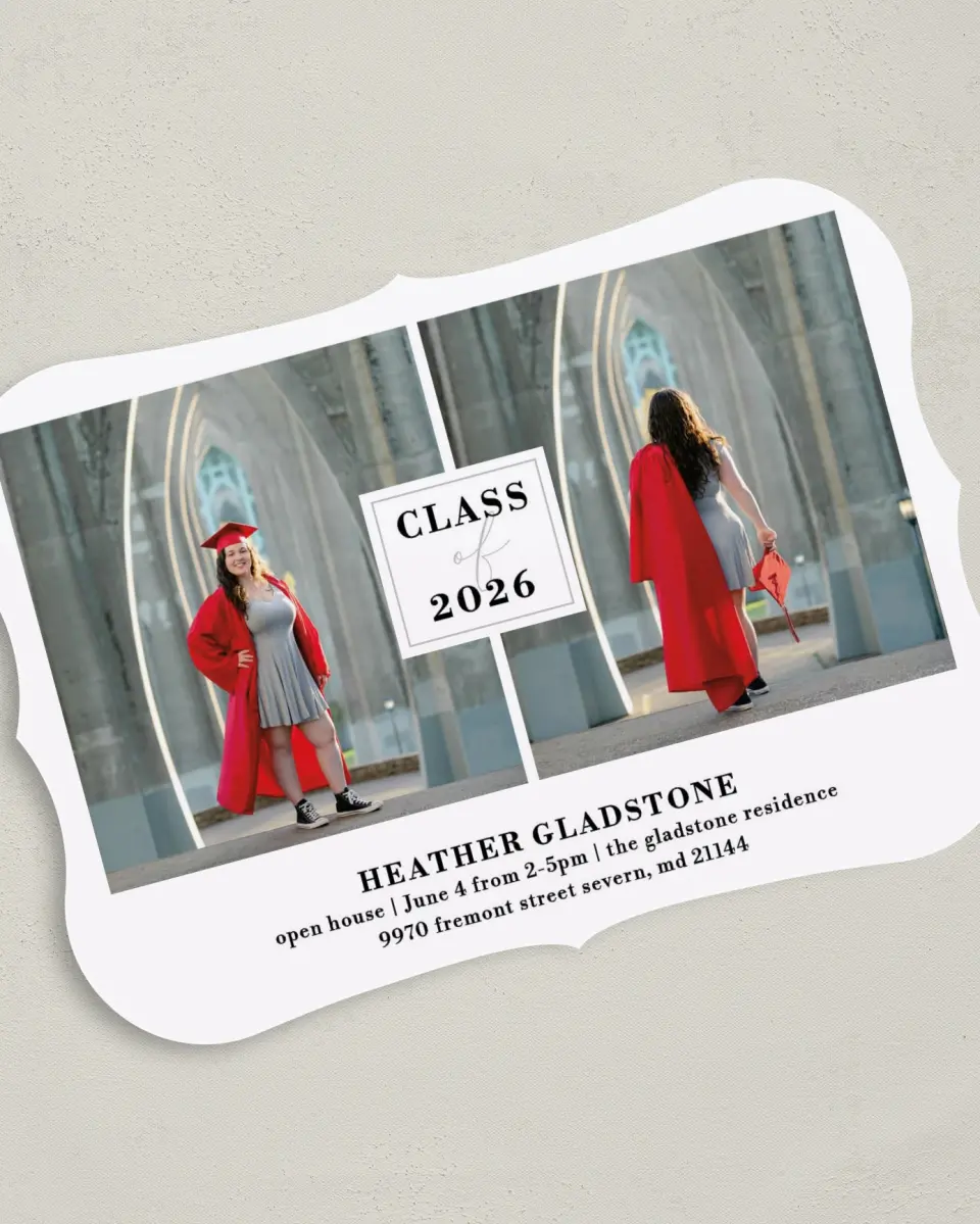This is a 5" x 7" Graduation Announcement Card called Strong Foundation printed in full color on Premium Smooth paper