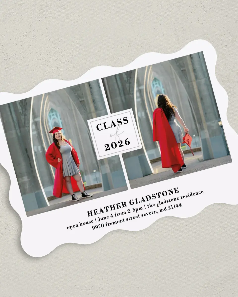 This is a 5" x 7" Graduation Announcement Card called Strong Foundation printed in full color on Premium Smooth paper