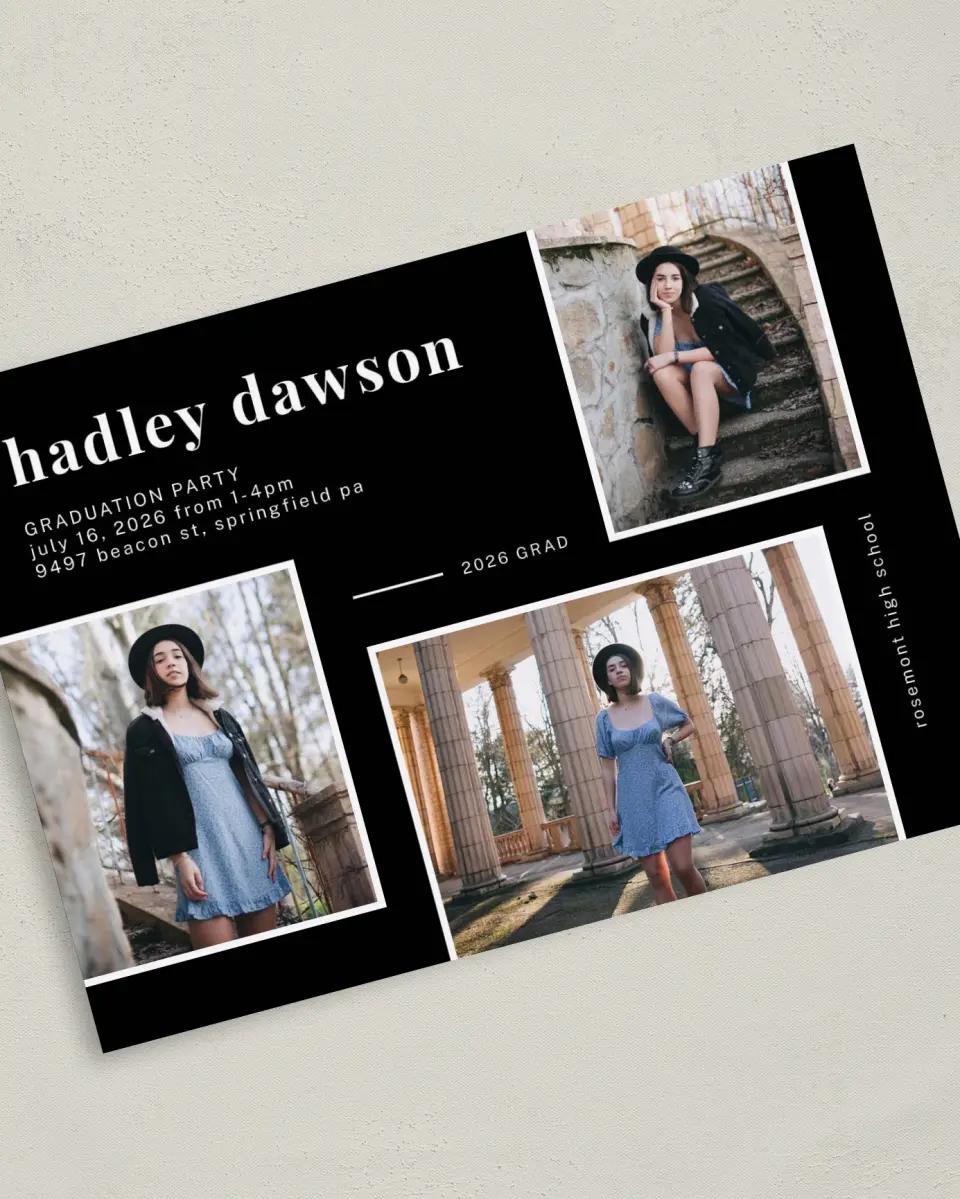 This is a 5" x 7" Graduation Announcement Card called Unstoppable Grad printed in full color on Premium Smooth paper