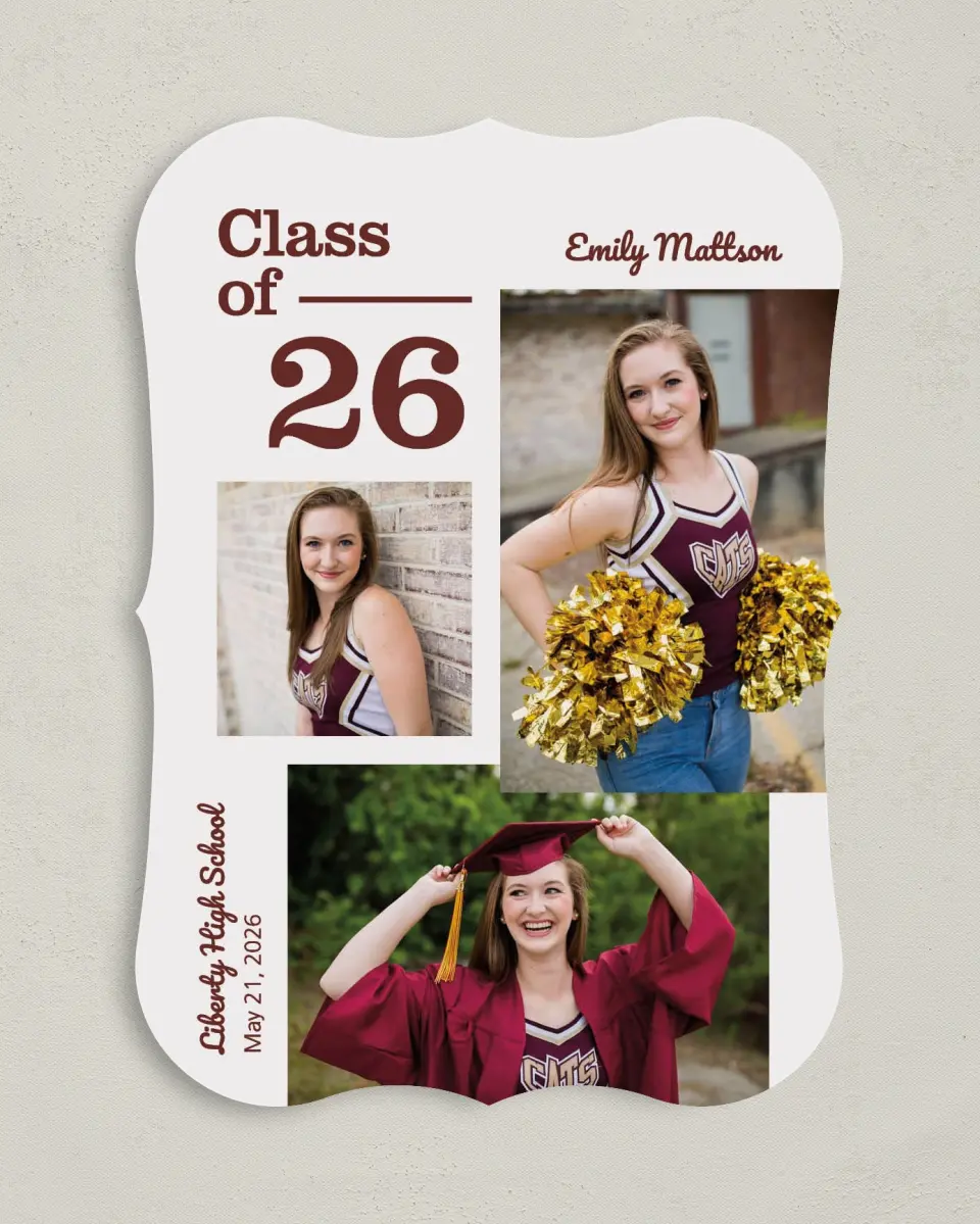 This is a 5" x 7" Graduation Announcement Card called Scholarly Spirit printed in full color on Premium Smooth paper