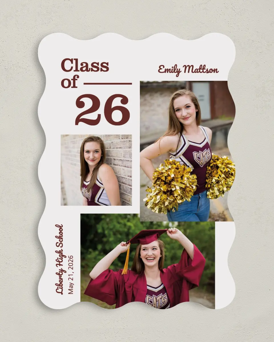 This is a 5" x 7" Graduation Announcement Card called Scholarly Spirit printed in full color on Premium Smooth paper