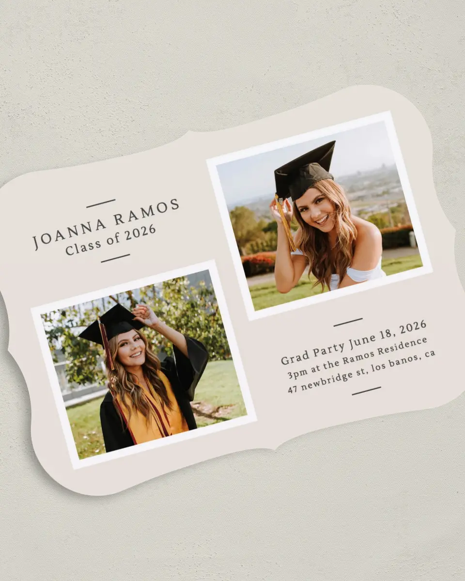 This is a 5" x 7" Graduation Announcement Card called Classy Year printed in full color on Premium Smooth paper