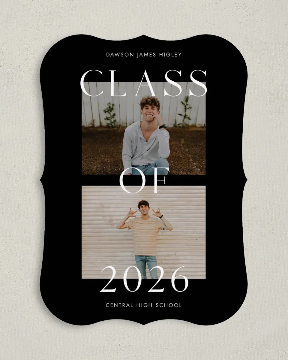 This is a 5" x 7" Graduation Announcement Card called Cool Class printed in full color on Premium Smooth paper