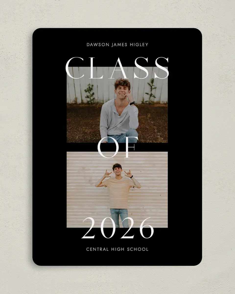 This is a 5" x 7" Graduation Announcement Card called Cool Class printed in full color on Premium Smooth paper