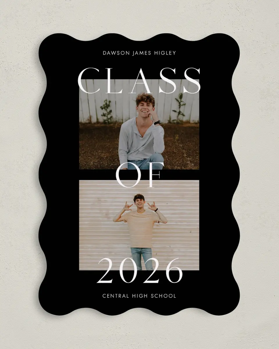 This is a 5" x 7" Graduation Announcement Card called Cool Class printed in full color on Premium Smooth paper
