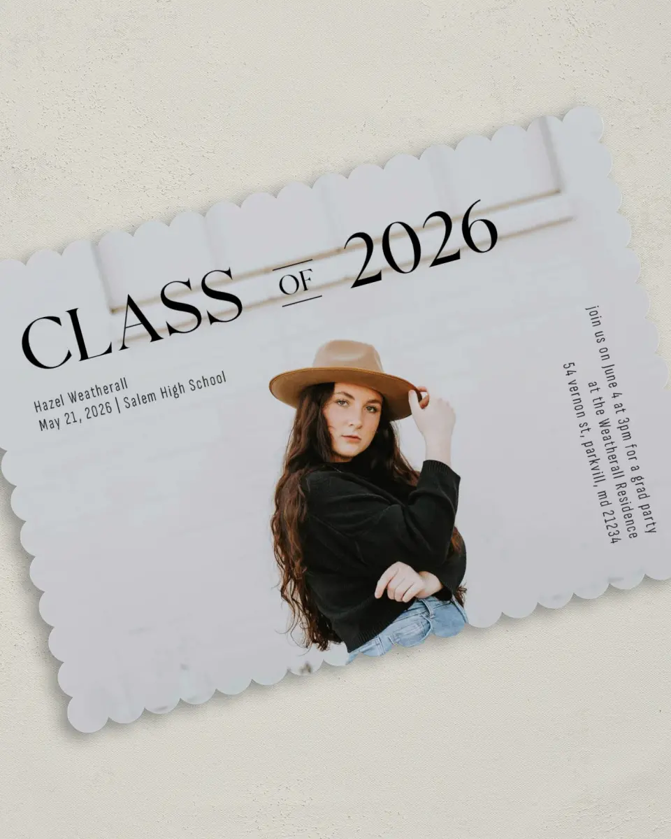 This is a 5" x 7" Graduation Announcement Card called Class Of printed in full color on Premium Smooth paper