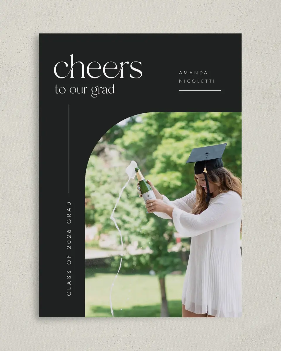 This is a 5" x 7" Graduation Announcement Card called Cheers Grad printed in full color on Premium Smooth paper