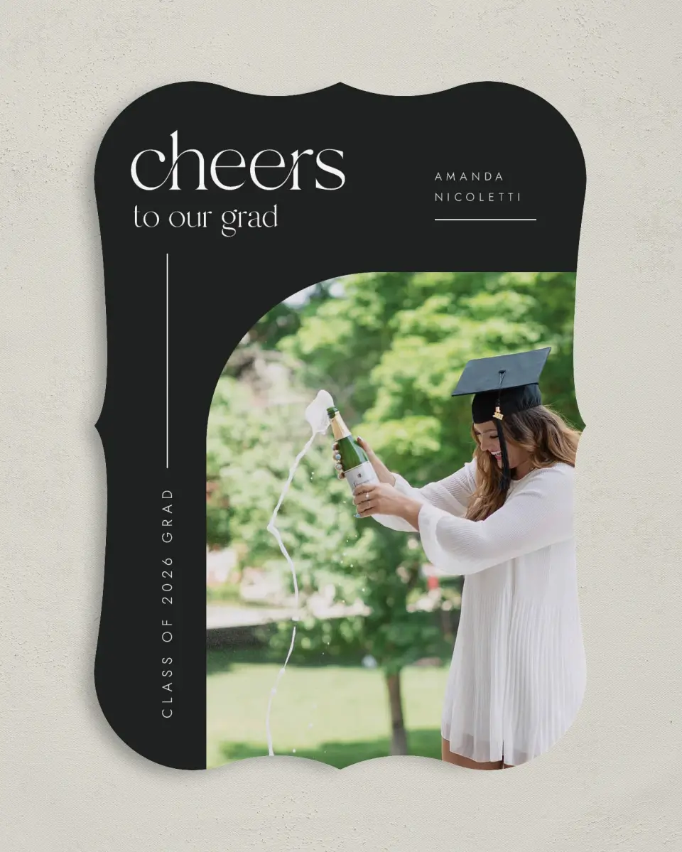 This is a 5" x 7" Graduation Announcement Card called Cheers Grad printed in full color on Premium Smooth paper