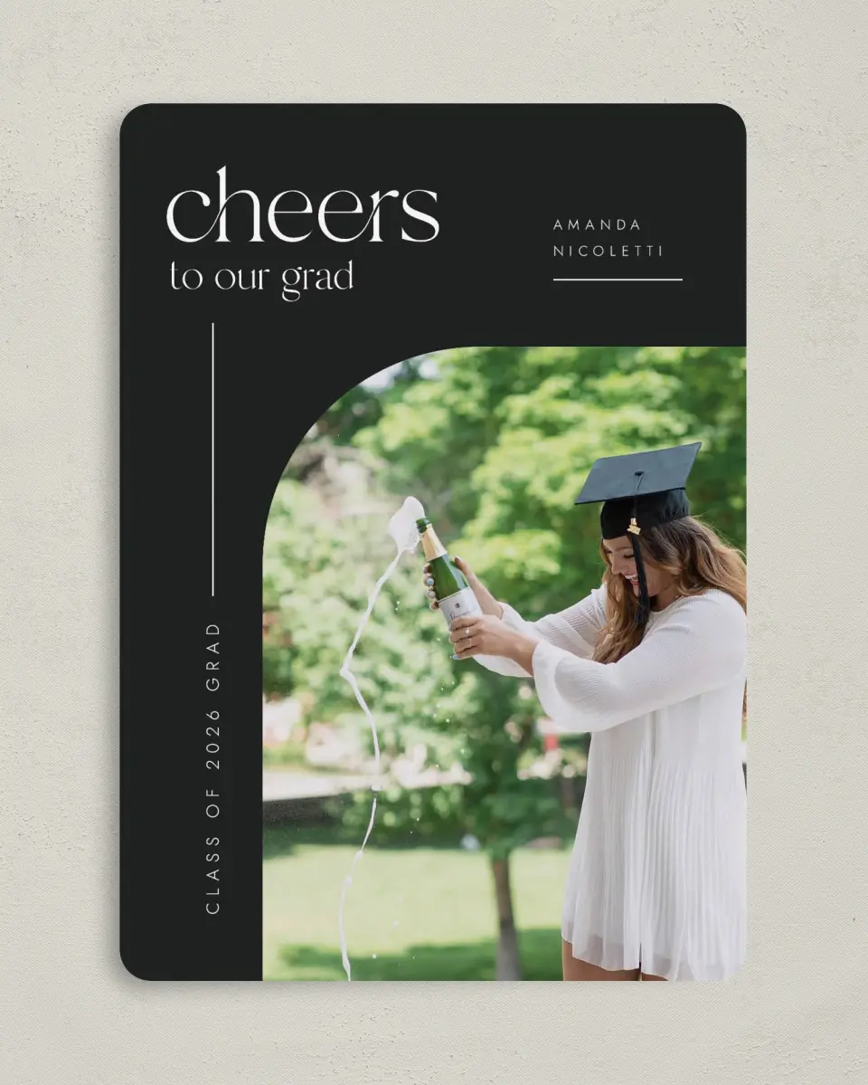 This is a 5" x 7" Graduation Announcement Card called Cheers Grad printed in full color on Premium Smooth paper