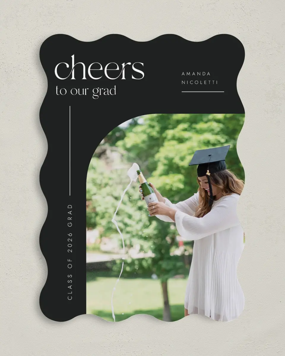 This is a 5" x 7" Graduation Announcement Card called Cheers Grad printed in full color on Premium Smooth paper