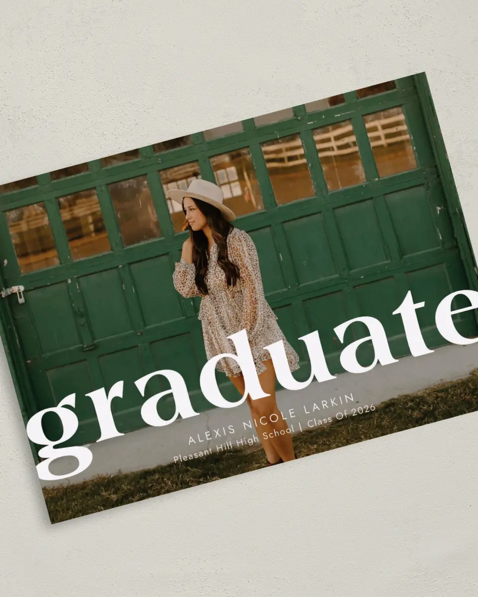 This is a 5" x 7" Graduation Announcement Card called Bold Scholar printed in full color on Premium Smooth paper