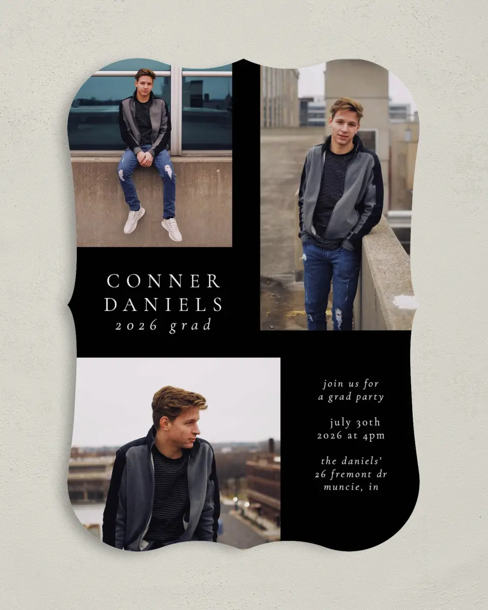 This is a 5" x 7" Graduation Announcement Card called Graduate Grid printed in full color on Premium Smooth paper