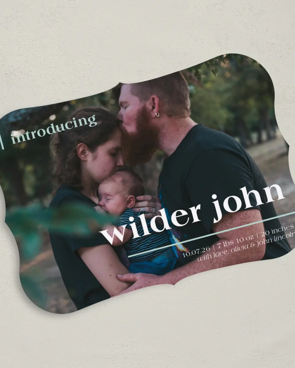 This is a 5" x 7" Birth Announcement Card called Introducing Babe printed in full color on Premium Smooth paper