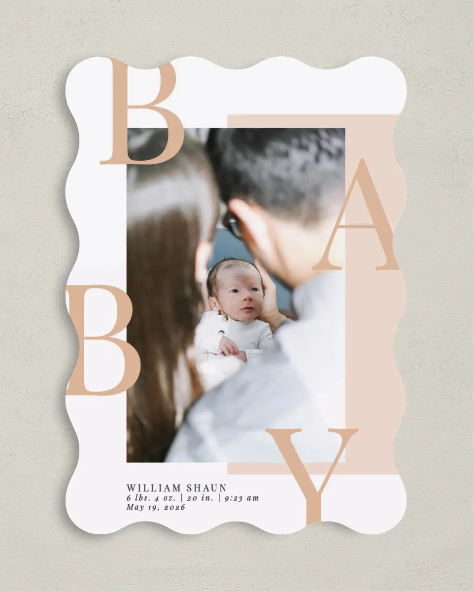 This is a 5" x 7" Birth Announcement Card called Baby Case printed in full color on Premium Smooth paper